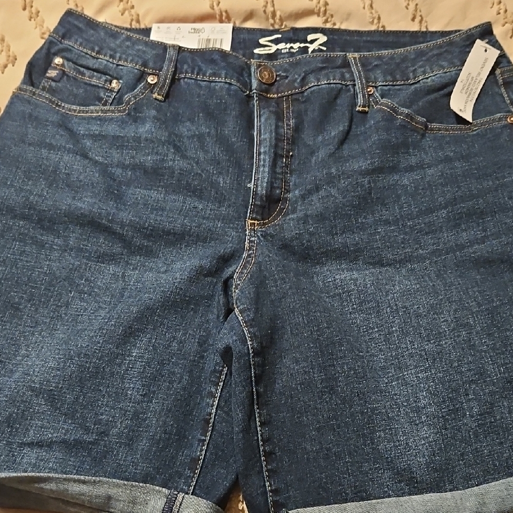 7 For All Mankind Blue Denim Shorts
